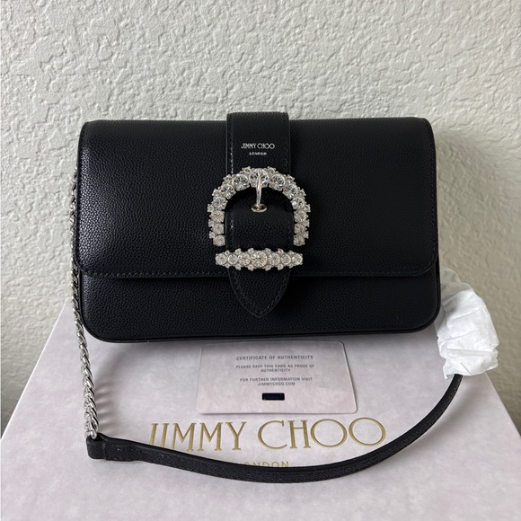 Jimmy Choo Handbags - Jimmy Choo Cheri Black Crystal Buckle Crossbody Bag